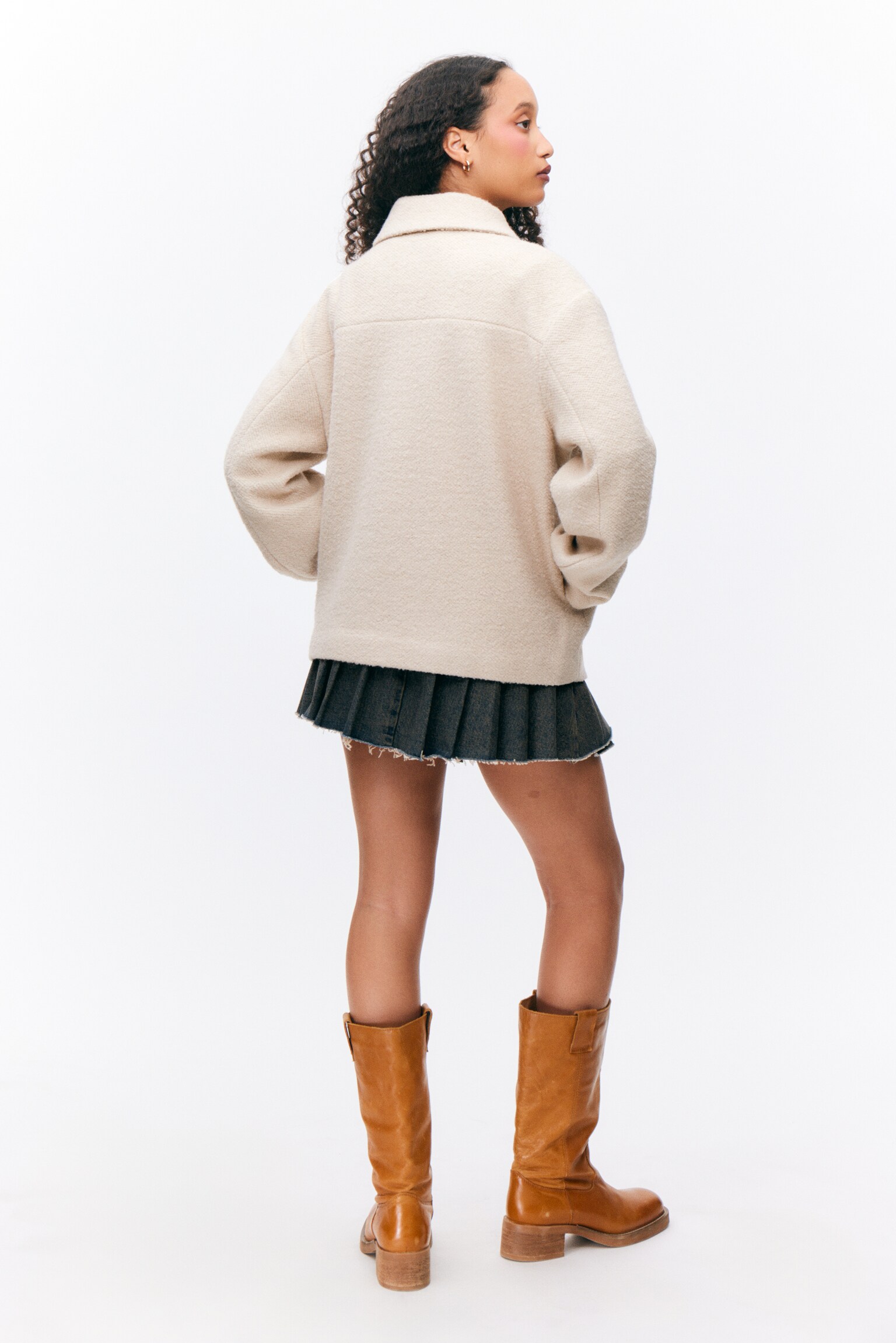 Single-breasted Wool Blend Jacket - Light Beige/Navy Blue/Off-white - 4