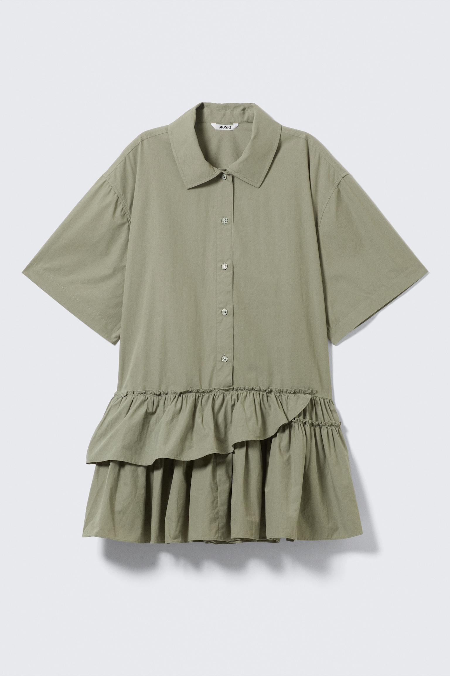 Sukienka mini oversize z falbankami - Zieleń khaki/Beżowy/Biały - 2