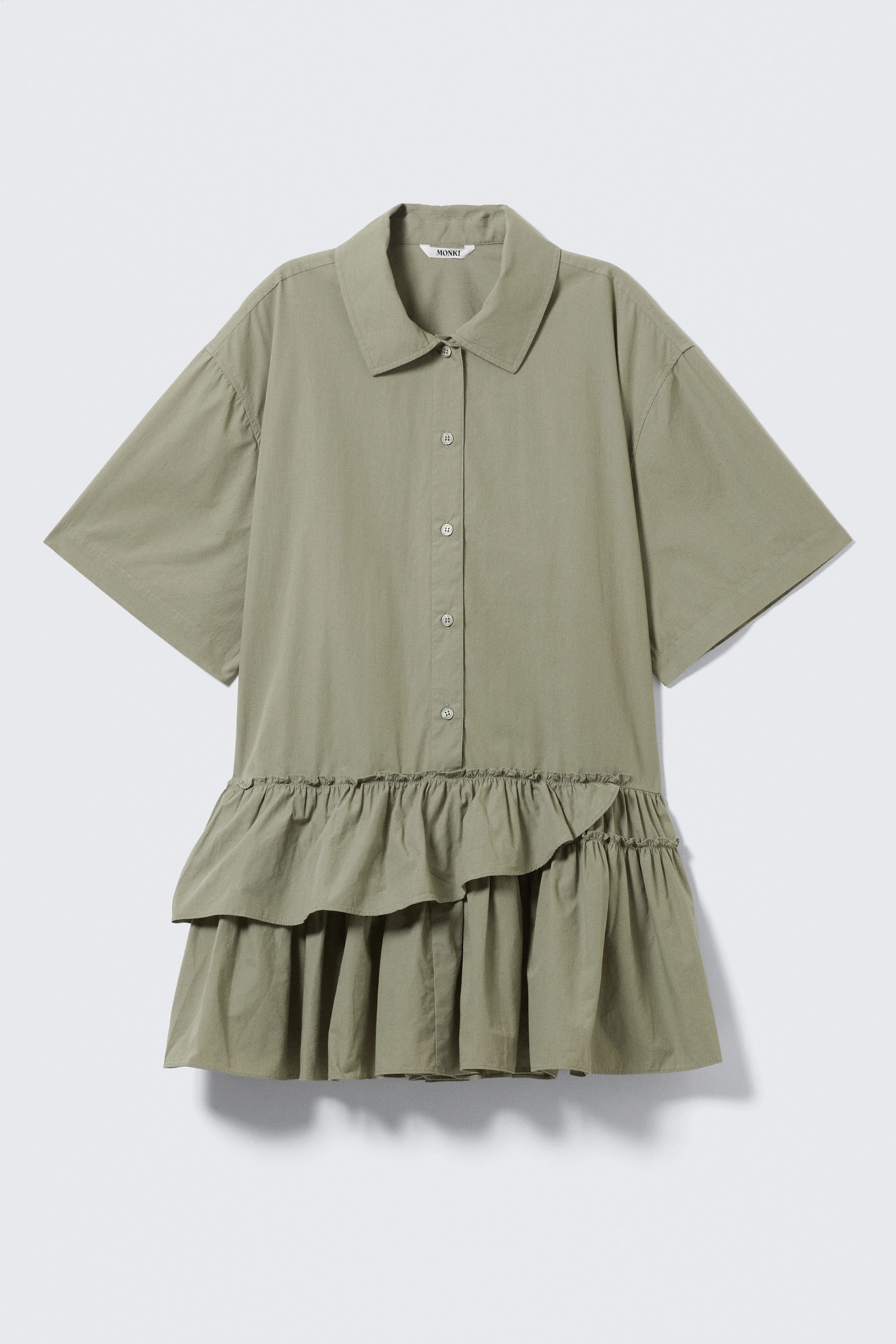 Khakigrün - Oversized Mini-Hemdkleid mit Rüschen - 4