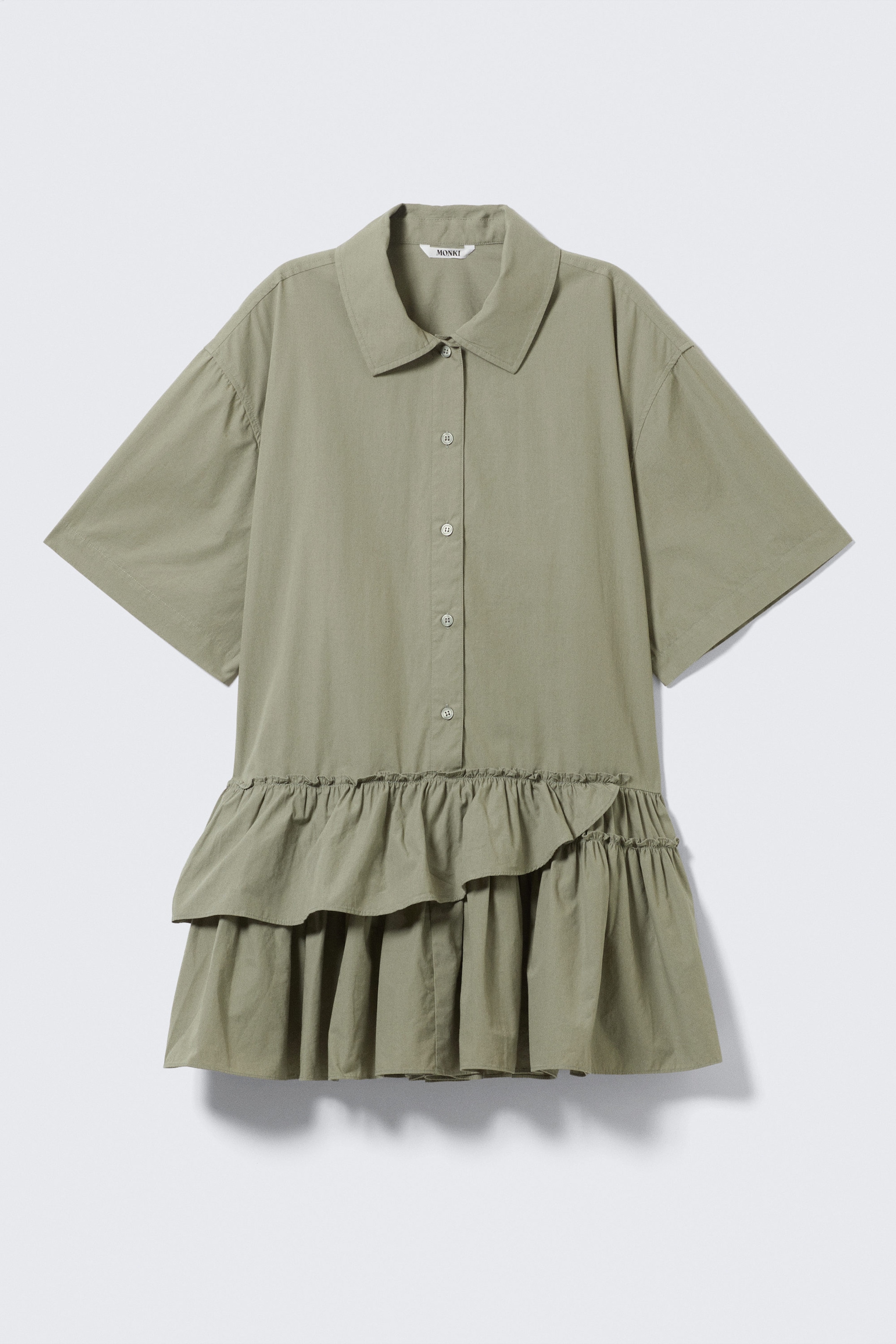 Kakigroen - Oversized mini-overhemdjurk met ruches - 4