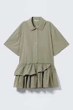 Kakigroen - Oversized mini-overhemdjurk met ruches - 4