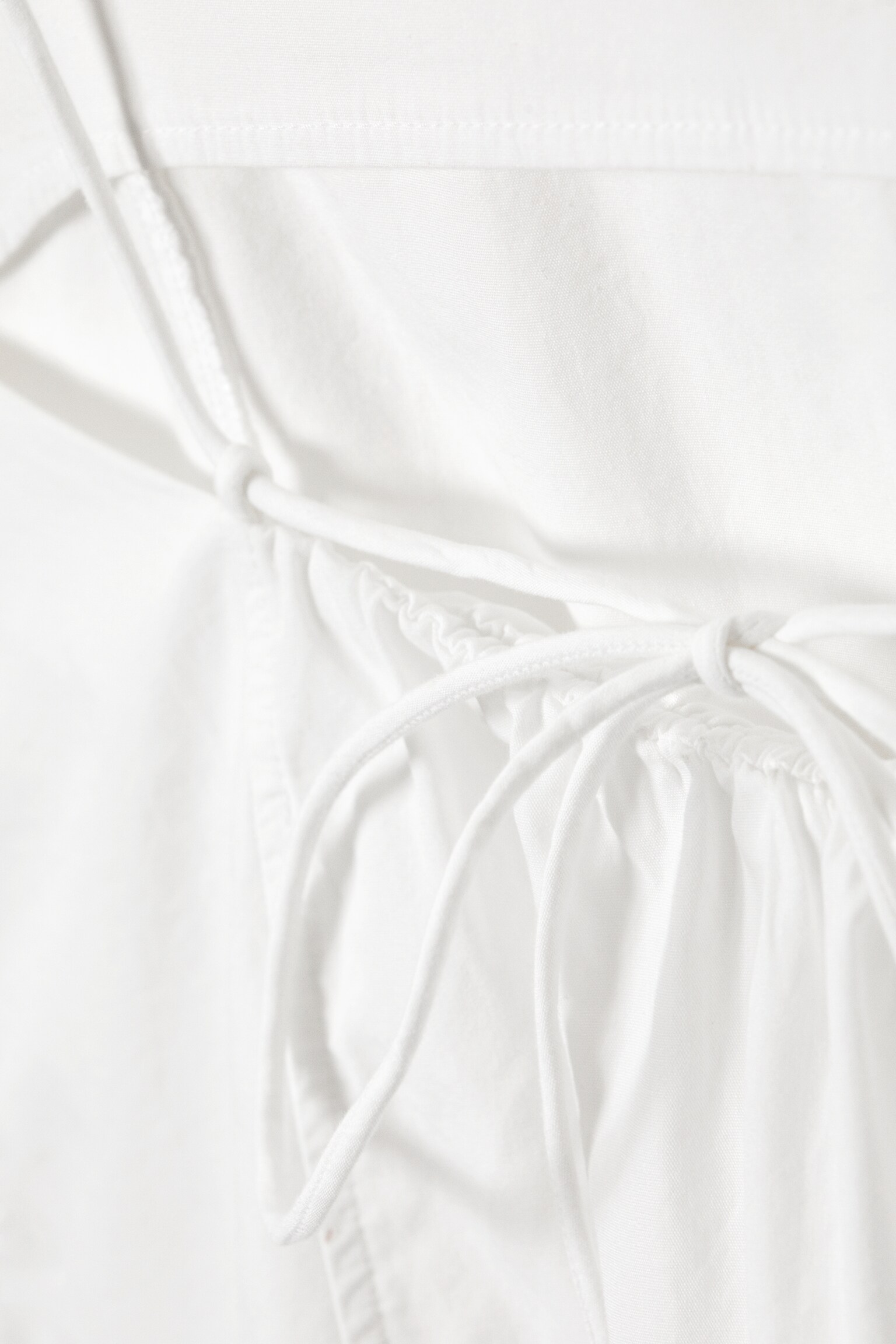 Drawstring Poplin Strap Top - White/Dark Brown/Light Red - 4