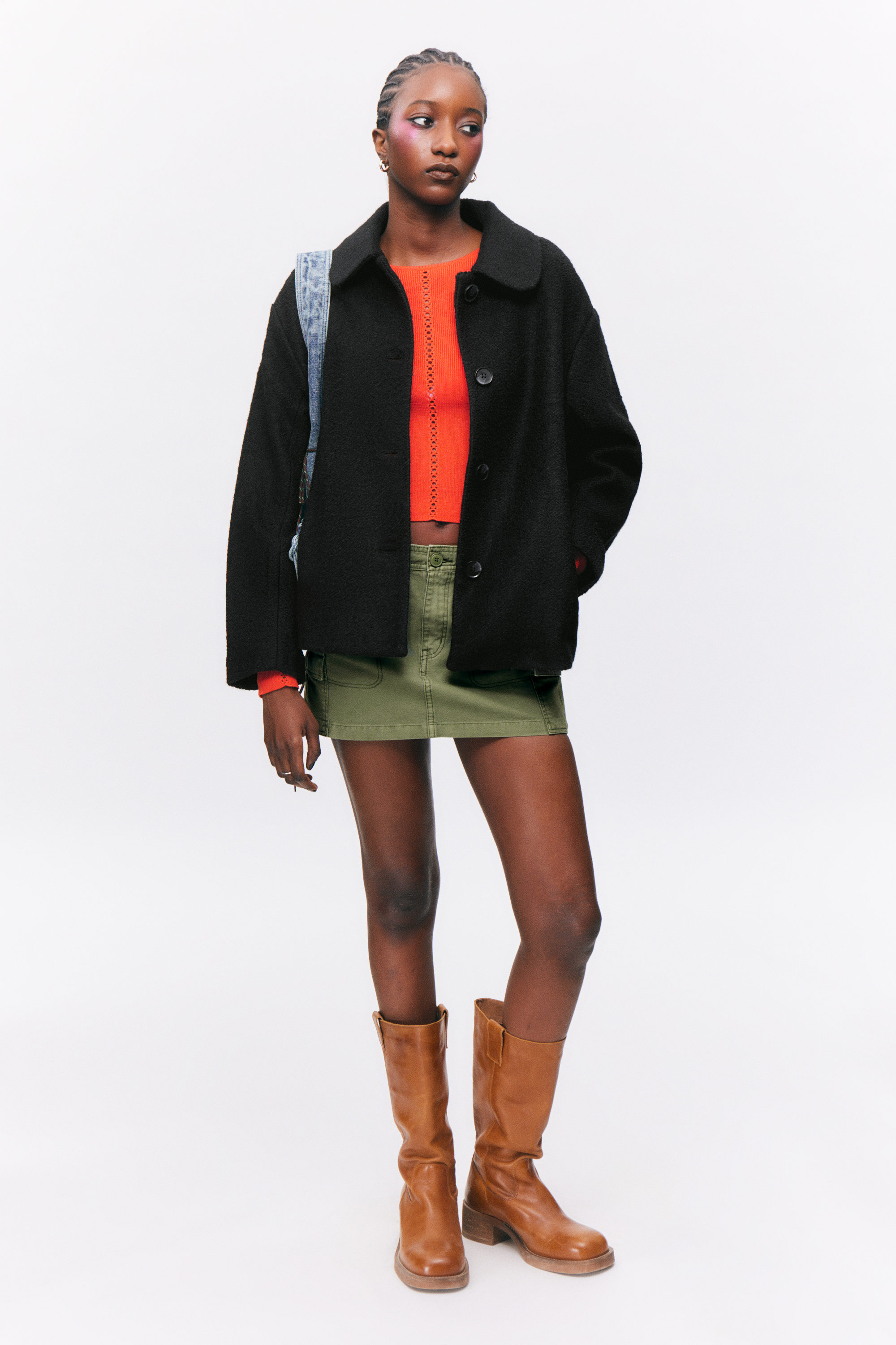 Schwarz - Einreihige Jacke aus Wollmischung - 2