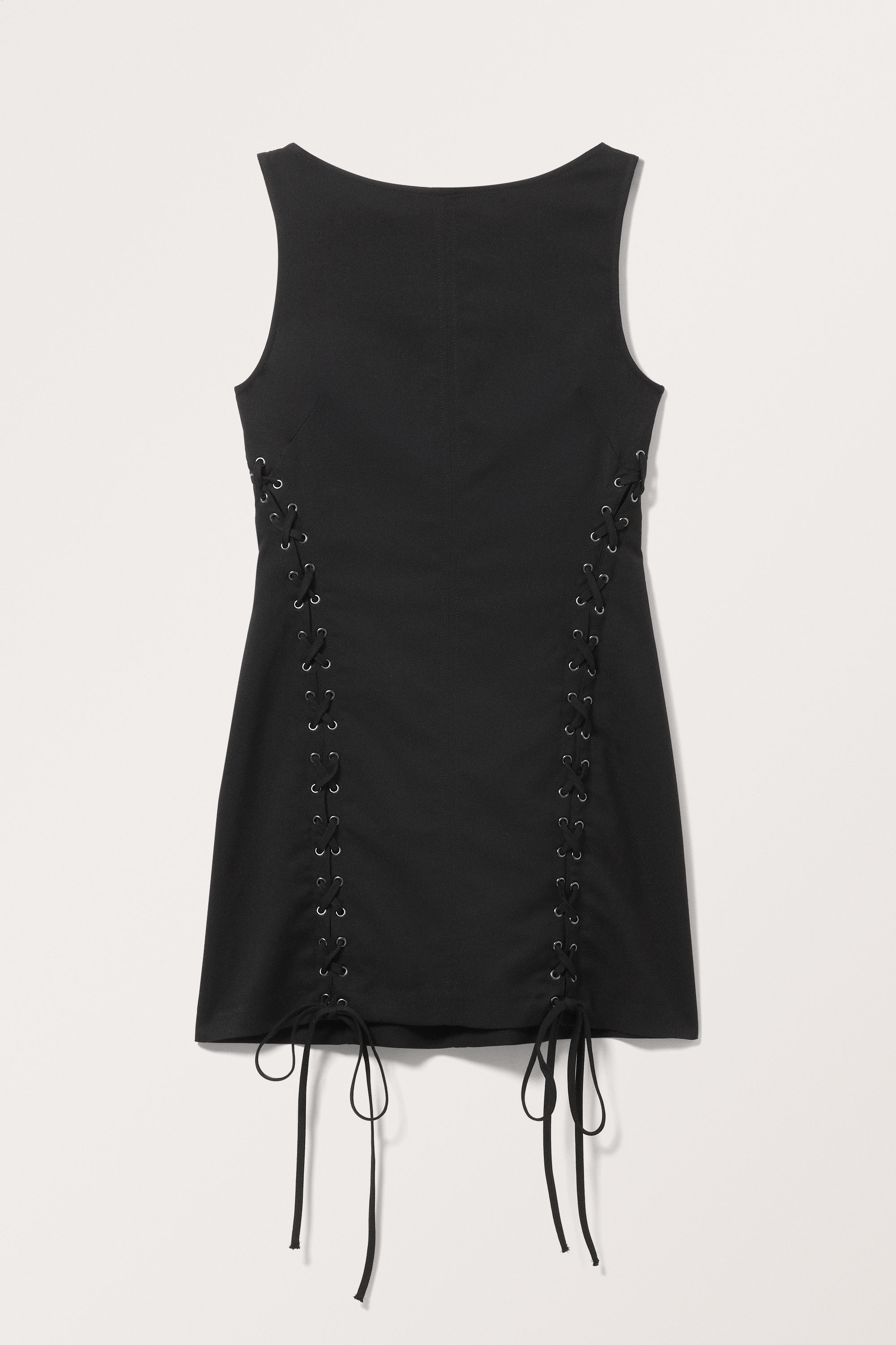 Black - Sleeveless Lace-Up Mini Dress - 3