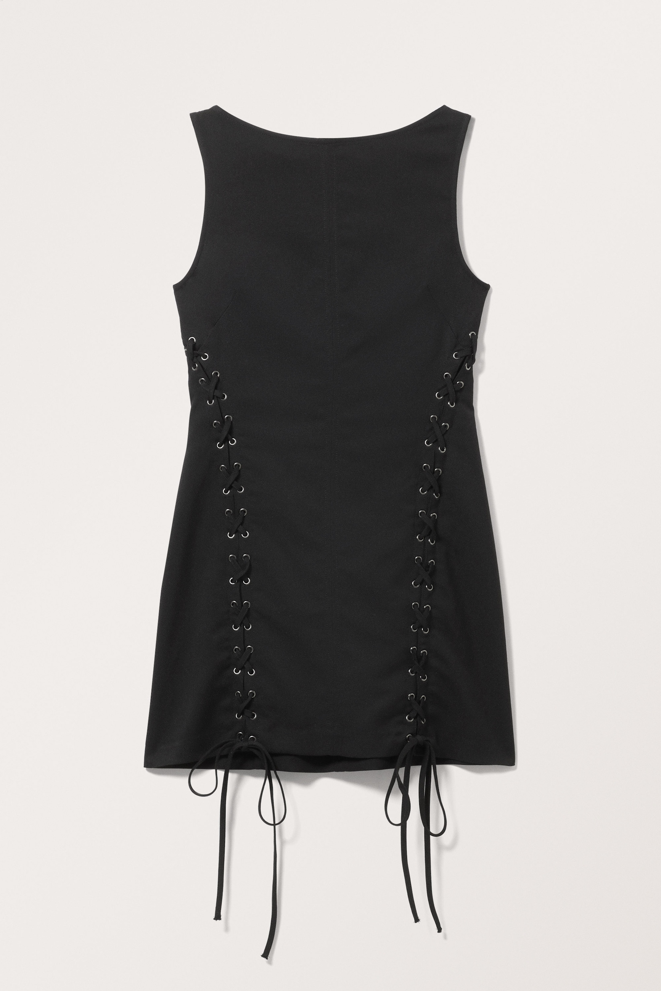 Black - Sleeveless Lace-Up Mini Dress - 0