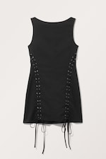 Black - Sleeveless Lace-Up Mini Dress - 0