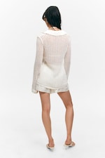 Stoffig wit - Opengebreid vest met V-hals - 3