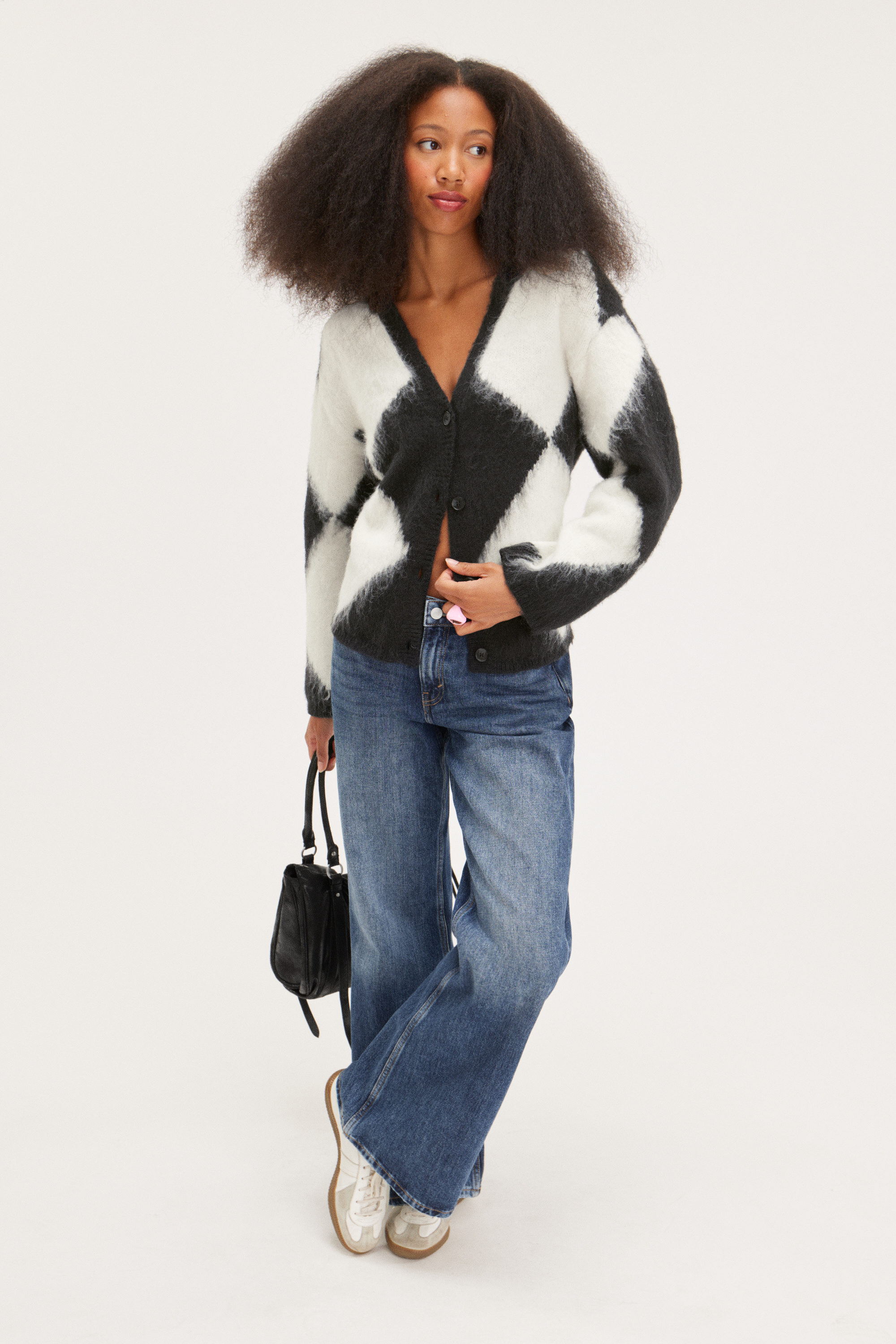 Black White - Fluffy knit cardigan - 1