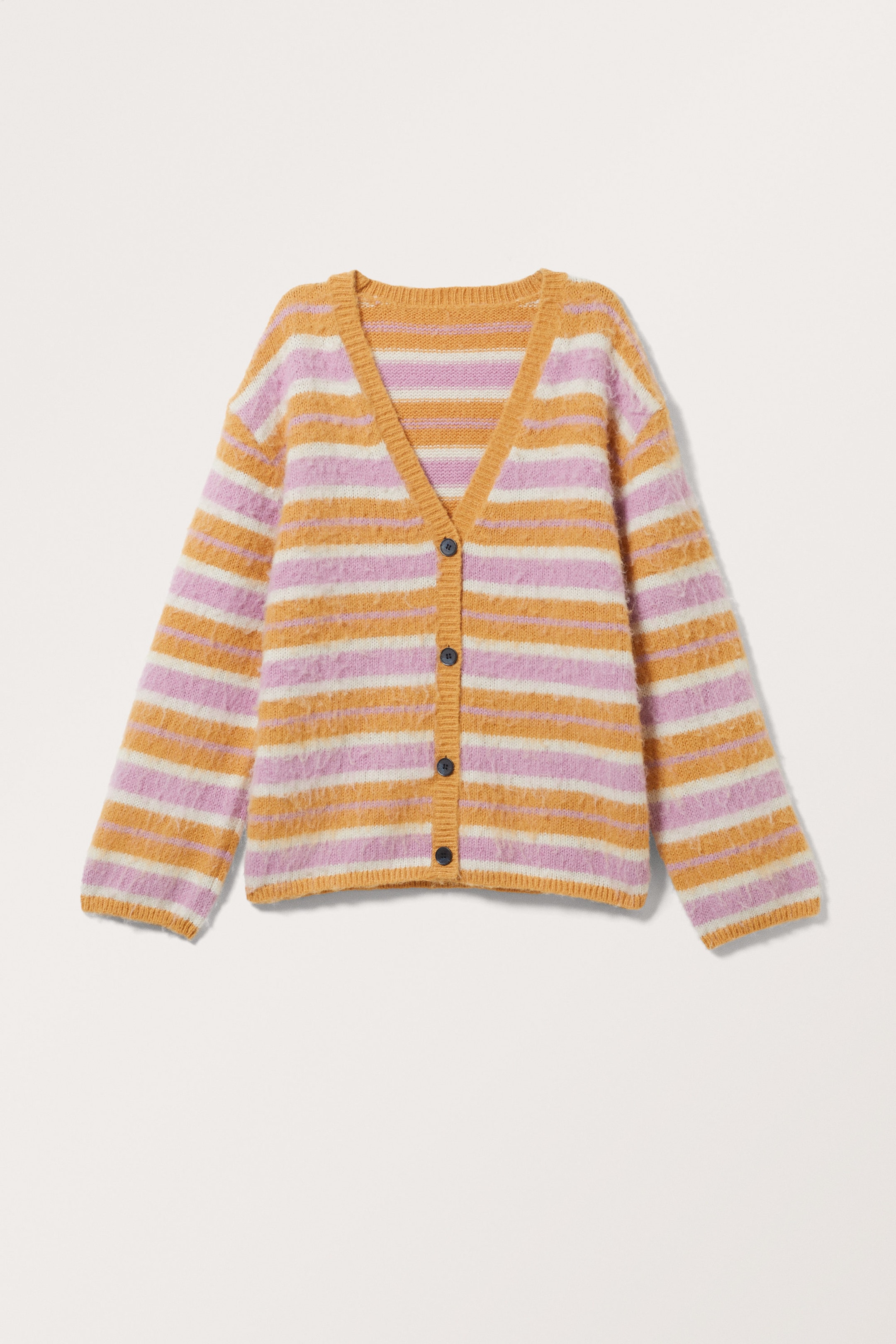Dark Yellow Stripe - Fluffy knit cardigan - 0