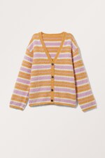 Dark Yellow Stripe - Fluffy knit cardigan - 0