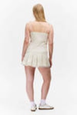 Hellbeige - Plissee-Minikleid aus Twill mit Bindeband - 3