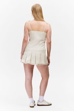 Hellbeige - Plissee-Minikleid aus Twill mit Bindeband - 3