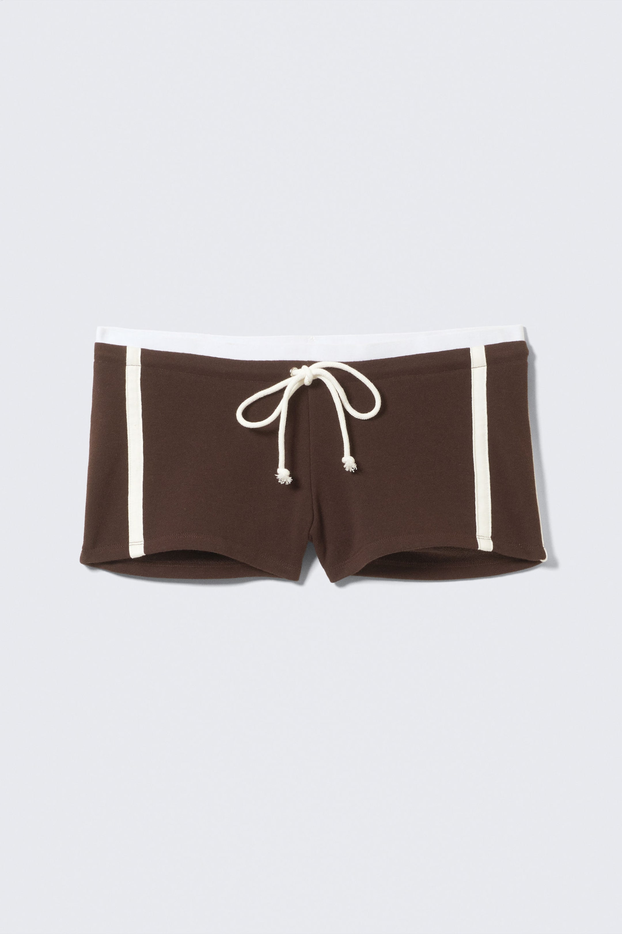 Dark Brown - Contrast Trim Mini Hot Pants - 4