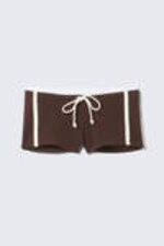 Dark Brown - Contrast Trim Mini Hot Pants - 4