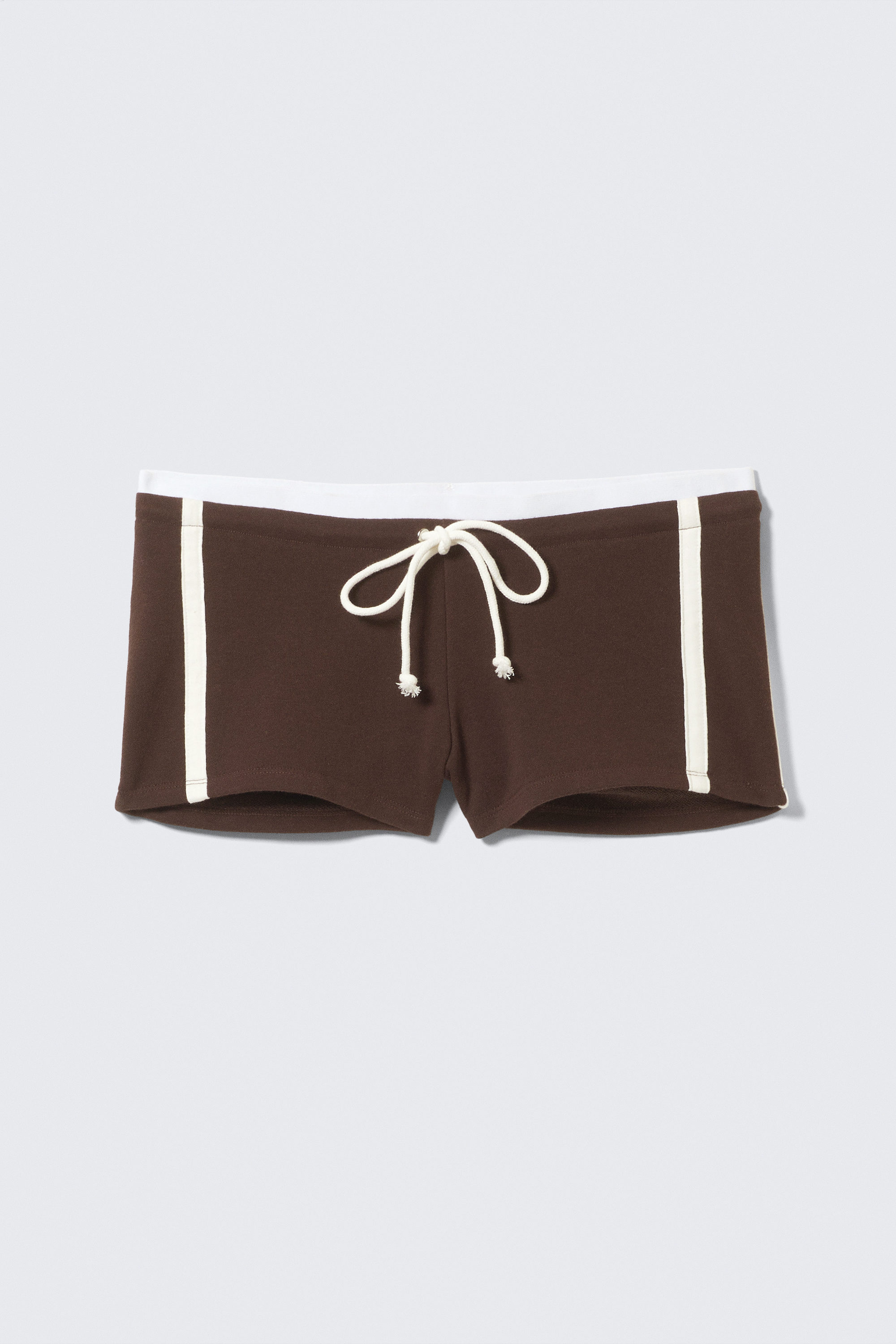 Dark Brown - Contrast Trim Mini Hot Pants - 4