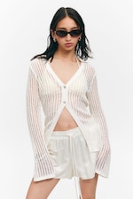 Stoffig wit - Opengebreid vest met V-hals - 0