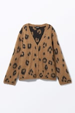 Brown - Leopard - Fluffy knit cardigan - 0