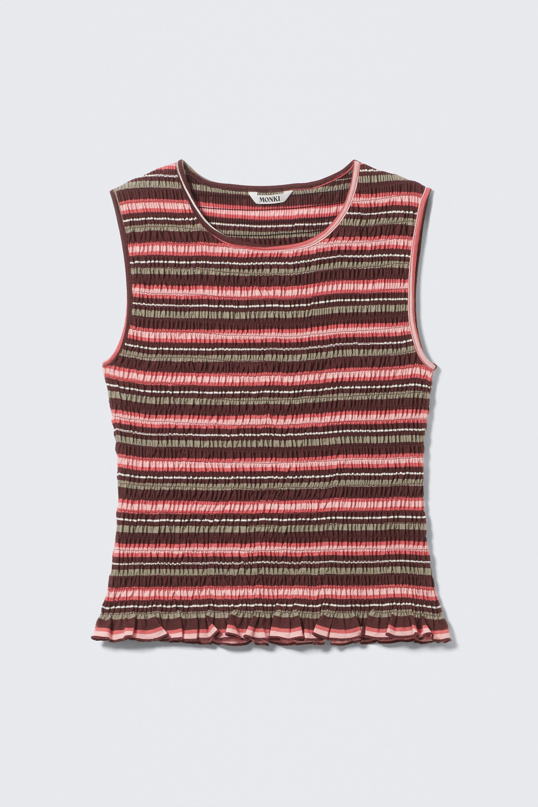 Dunkelbraun / Multistreifen - Gesmoktes Slim-Fit-Tanktop - 0