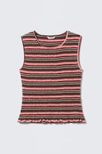 Dunkelbraun / Multistreifen - Gesmoktes Slim-Fit-Tanktop - 0