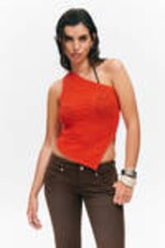 Klarröd - Stickad one-shoulder-topp - 0
