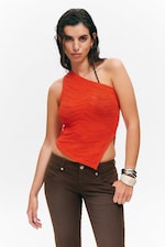 Helderrood - Gebreide one-shouldertop - 0