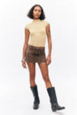 Light Yellow - Fitted Cap-Sleeved Mock-Turtleneck T-shirt - 1