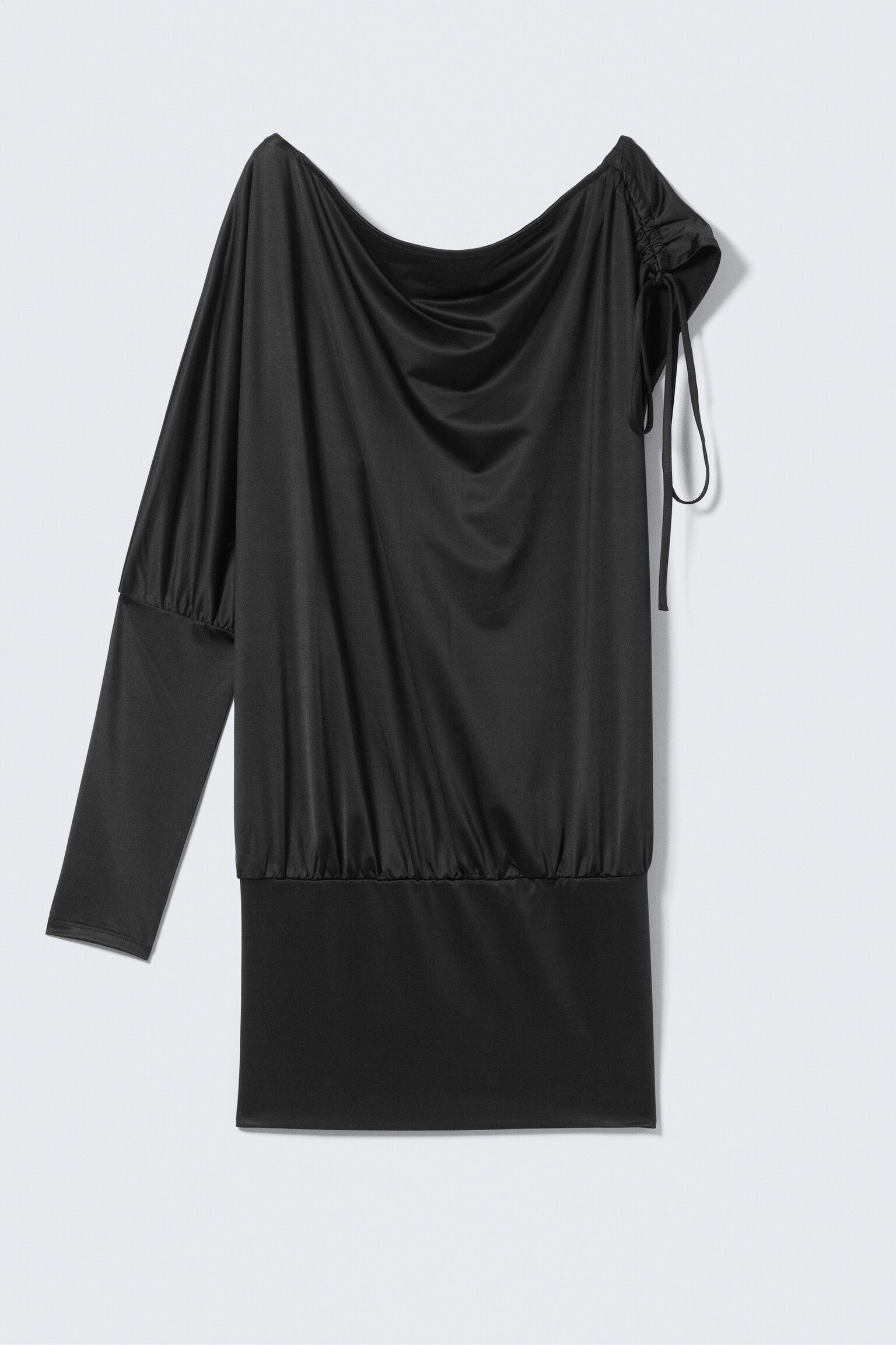 Draped Jersey One-Sleeved Dress - Black/Khaki Green - 2