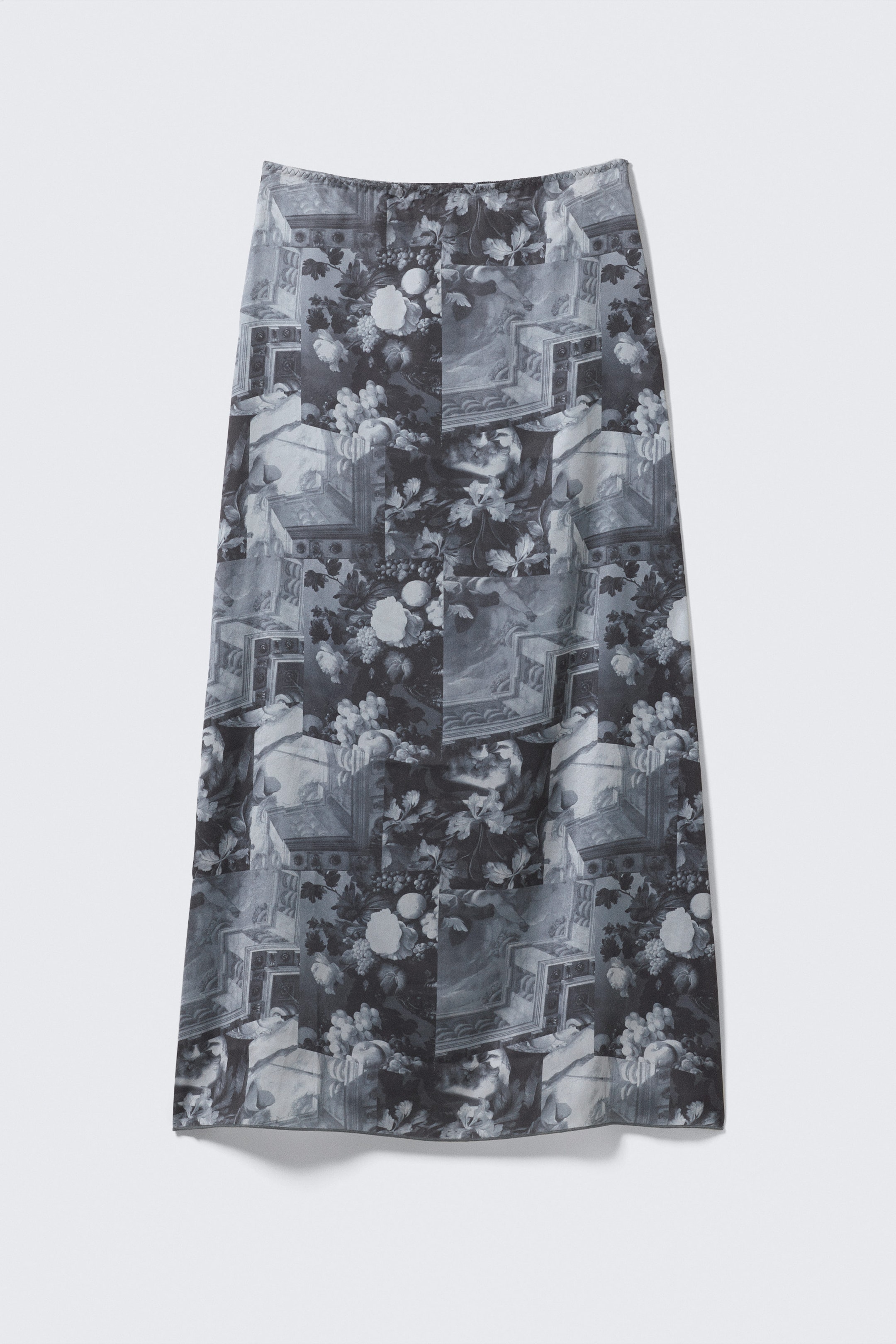 Dark Grey - Collage Print - Printed Low Rise Maxi Skirt - 4