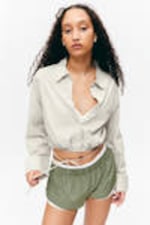 Light Green - Cropped Cotton Poplin Drawstring Night-Shirt - 1