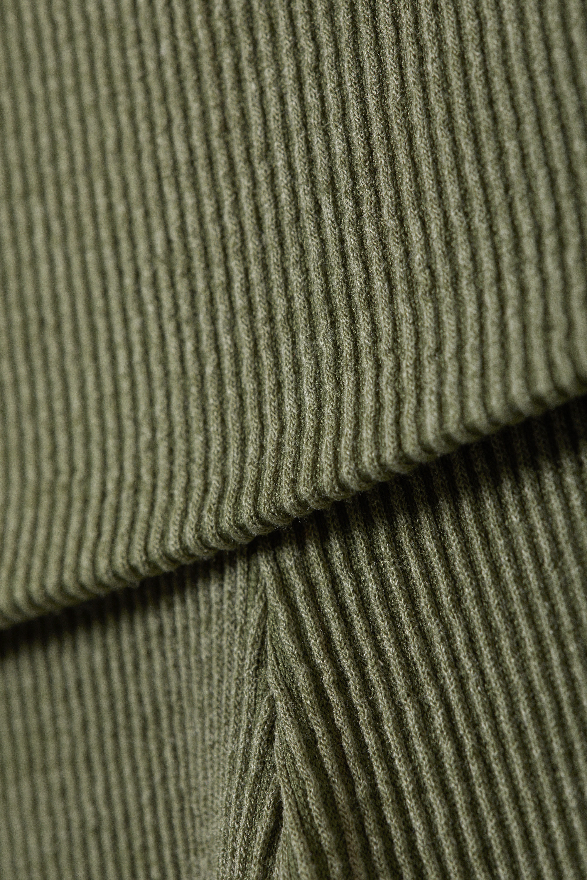 Dark Khaki Green - Low Waist Flared Ribbed Trousers - 4