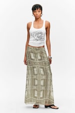 Khaki Green - Baroque Collage - Printed Low Rise Maxi Skirt - 0