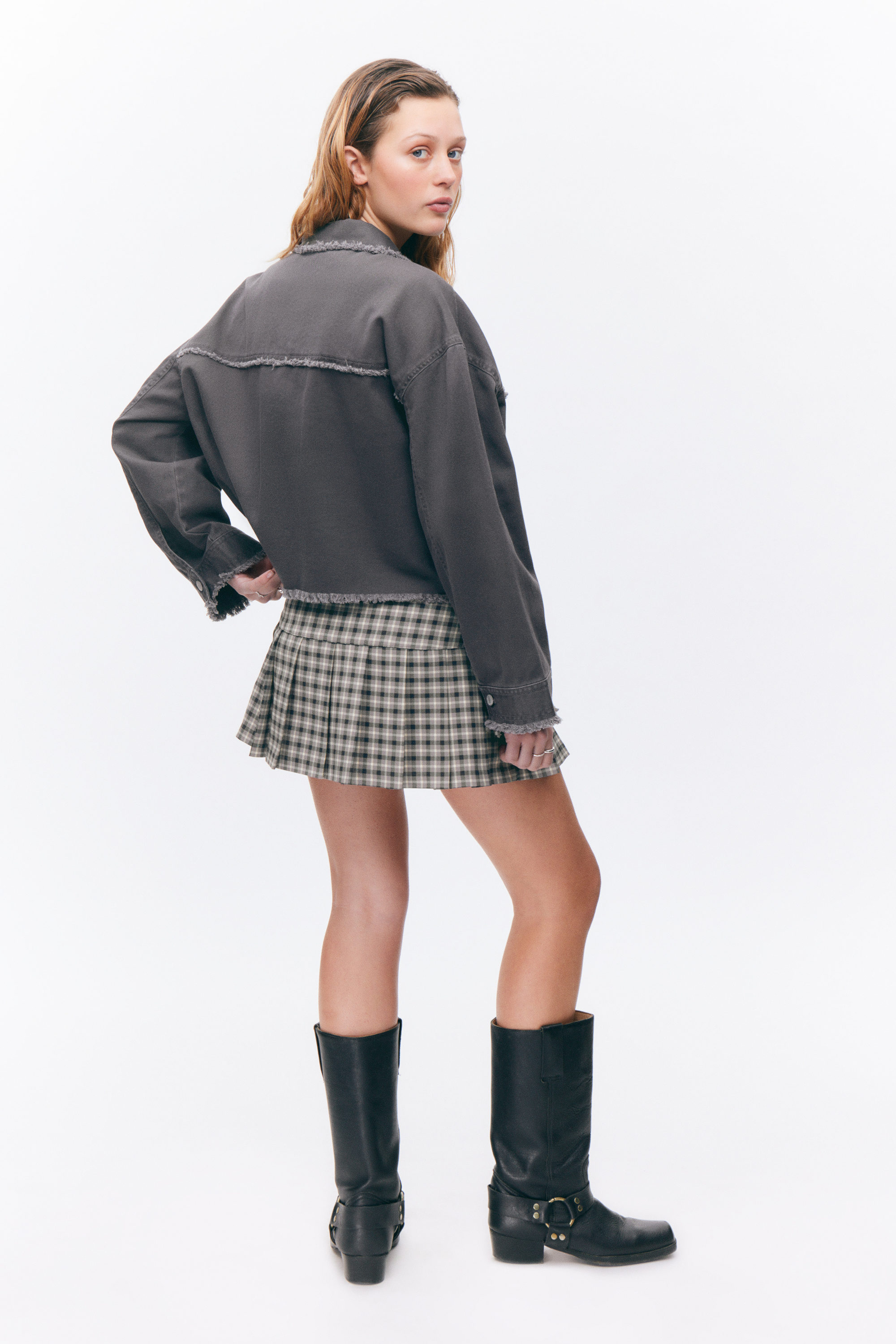 Dunkelgrau - Cropped Twilljacke mit kastigem Fit - 3