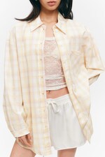 Hellgelb kariert - Langärmeliges Oversize-Hemd aus Popeline - 2