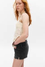 Smoky Blue - Dark Blue - Low Waist Raw Hem Mini Denim Shorts - 3