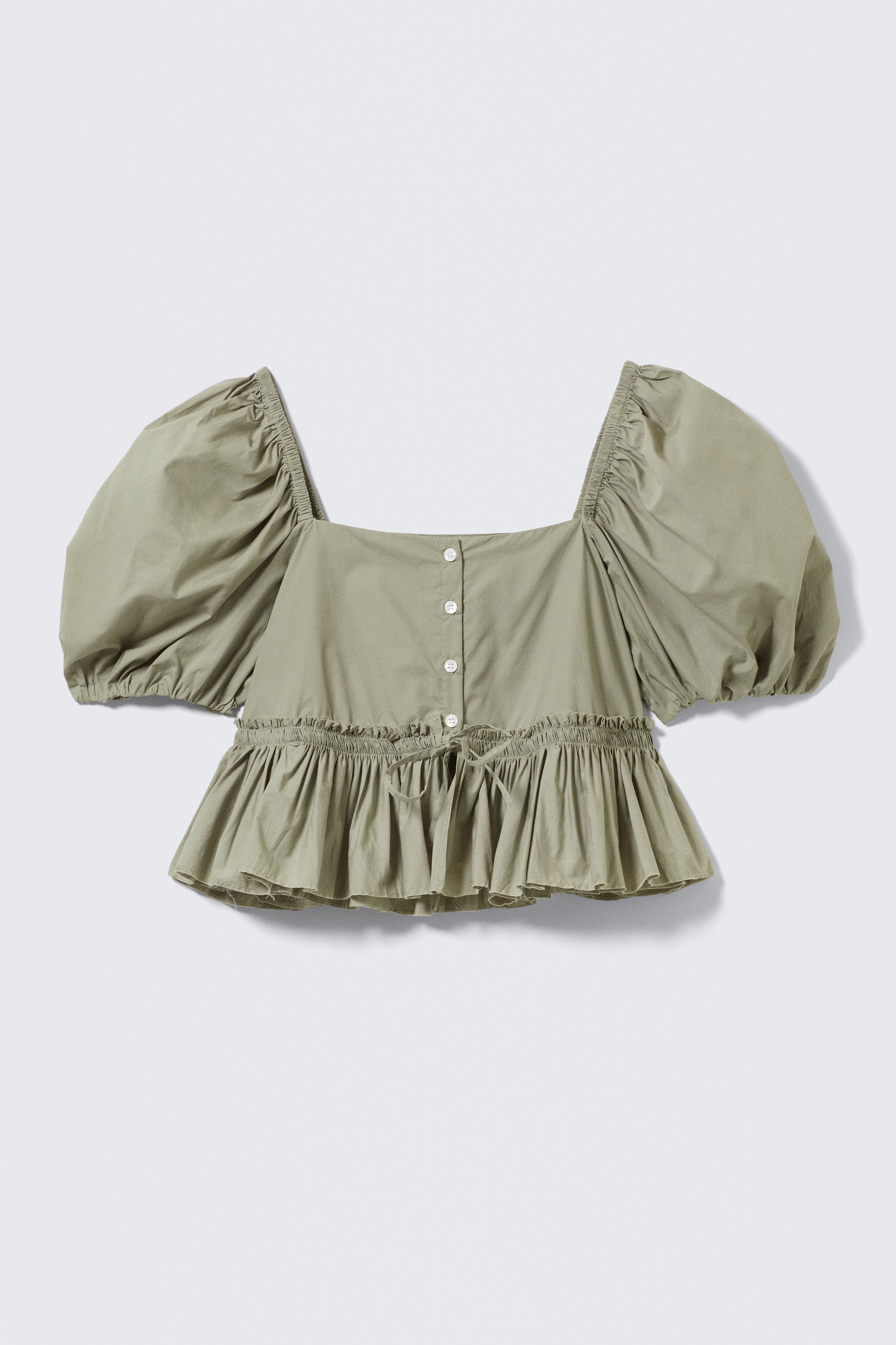Peplum Cotton Poplin Blouse - Khaki Green/White