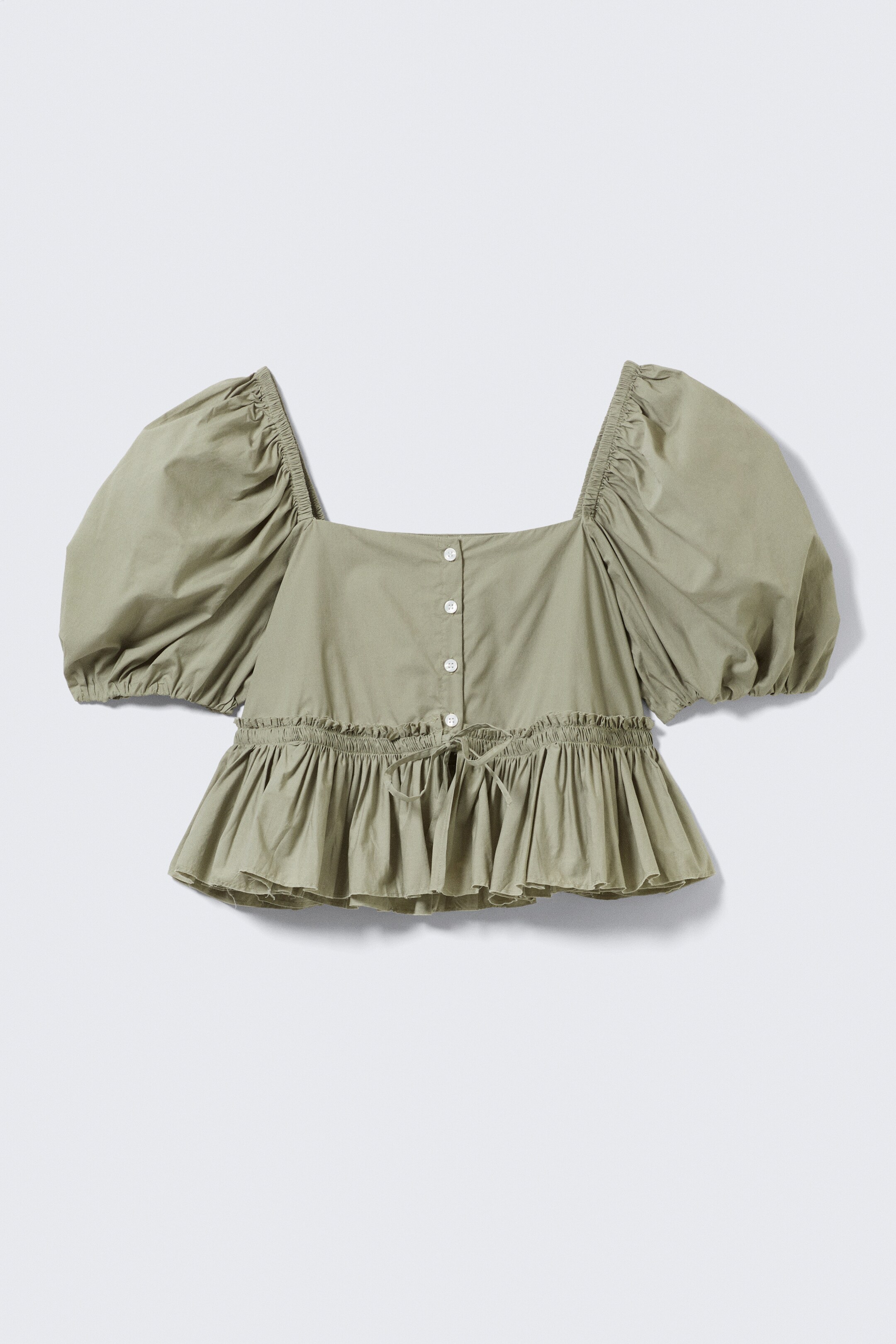 Ver imagem maior: Blusa de popelina de algodão peplum - Verde caqui - SENHORA | H&M PT 5