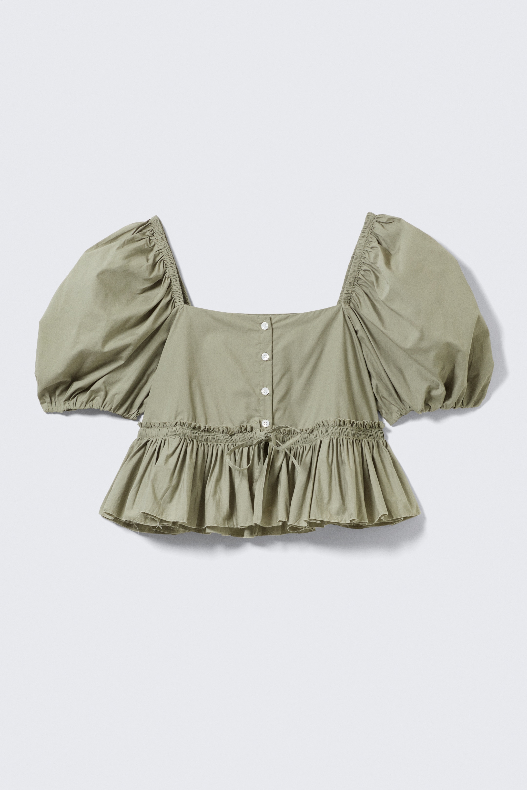 Ver imagen más grande: Blusa de popelina de algodón con volantes - Verde caqui - MUJER | H&M ES 5