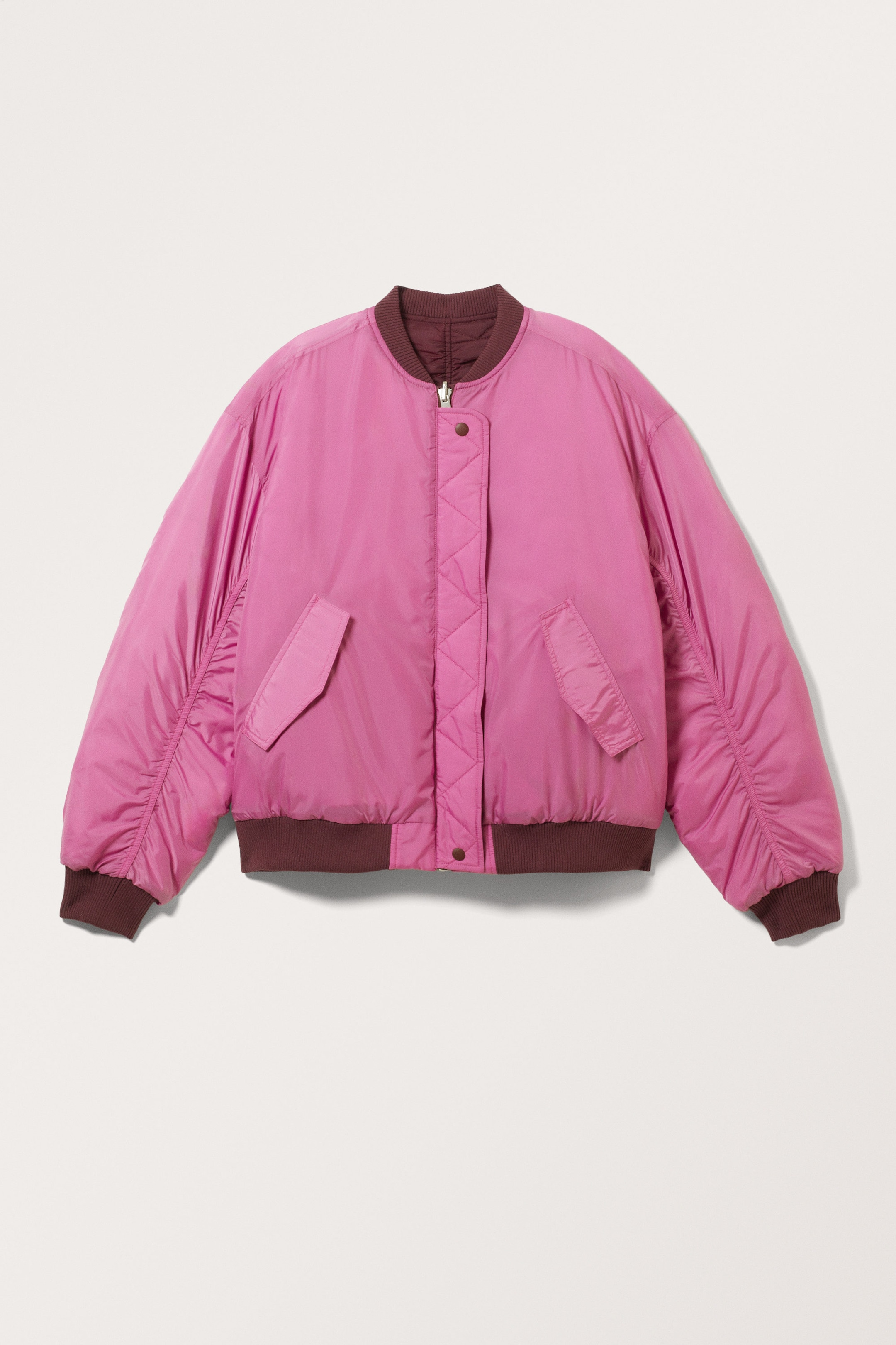 Dunkelrot/Pink - Locker geschnittene, wendbare Bomberjacke - 2