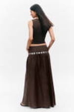 Dark Brown - Gathered Cotton Poplin Maxi Skirt - 3