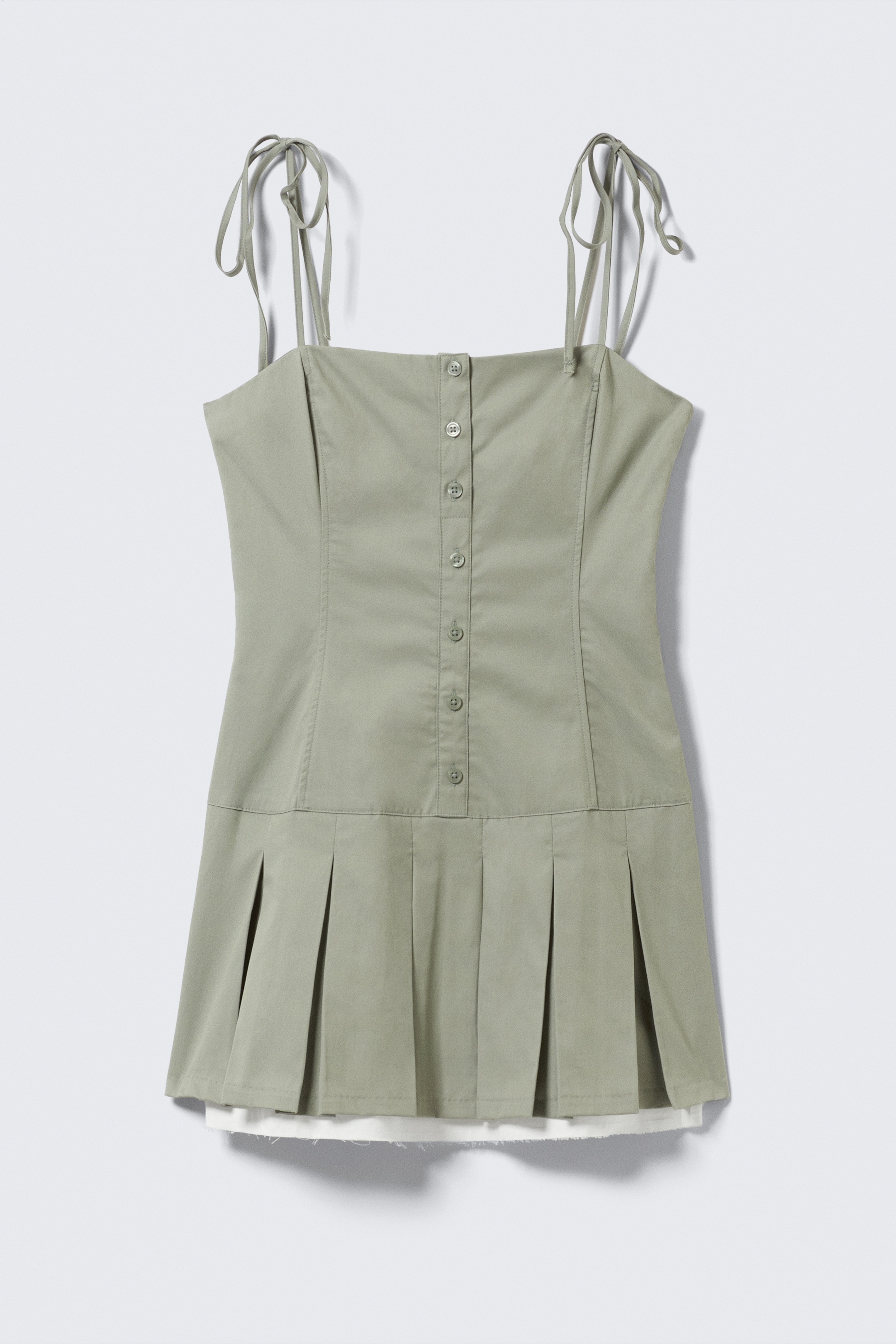 Vis større bilde: Plissert minikjole med knytestropper - Lys kakigrønn - DAME | H&M NO 4
