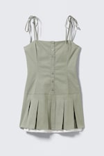 Helles Khakigrün - Plissee-Minikleid aus Twill mit Bindeband - 3