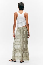 Khaki Green - Baroque Collage - Printed Low Rise Maxi Skirt - 3