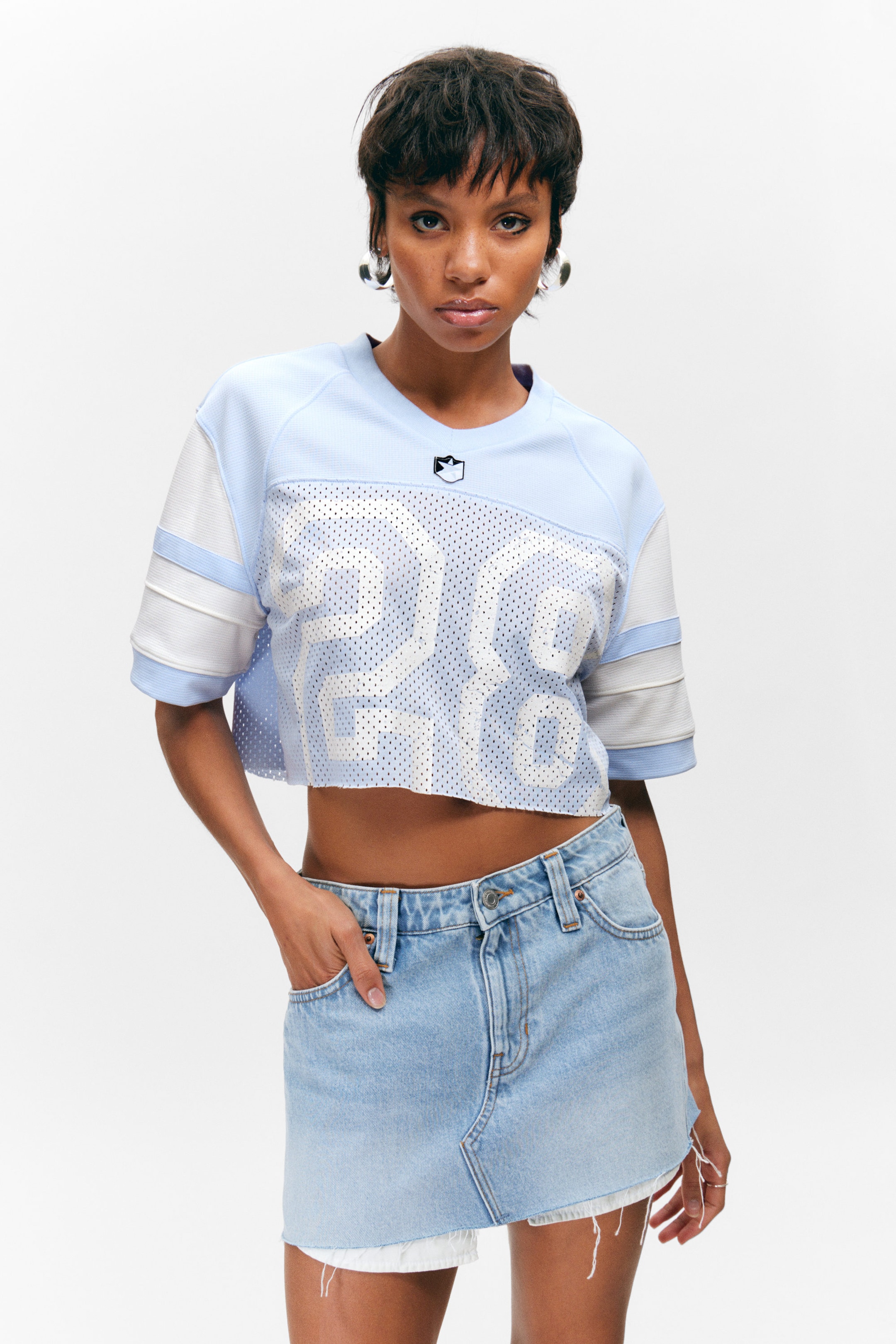 Fresh Blue - Light Blue - Low Rise Raw Hem Mini Denim Skirt - 2