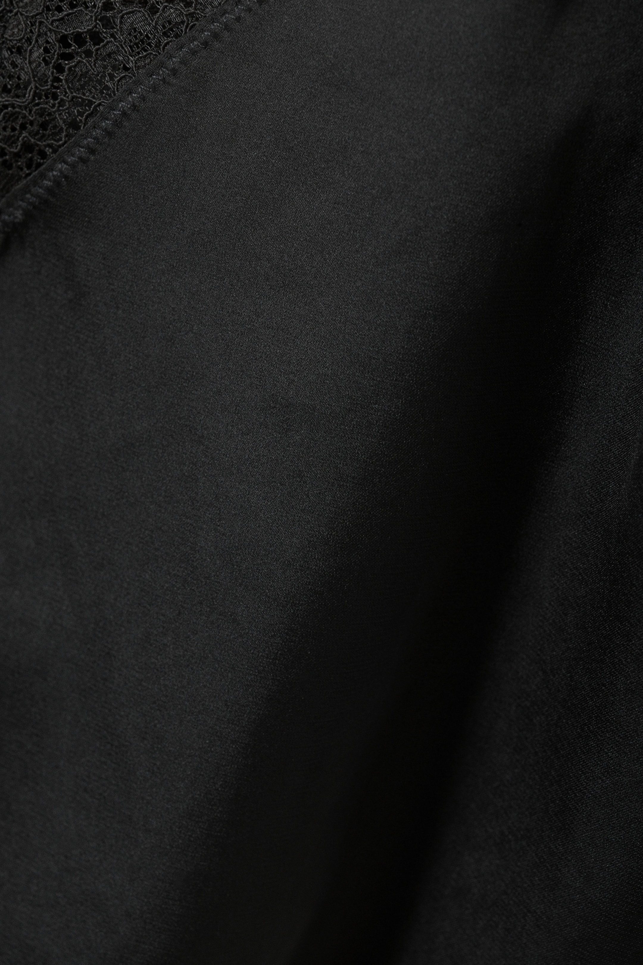 Black - Lace Satin Strap Top - 1