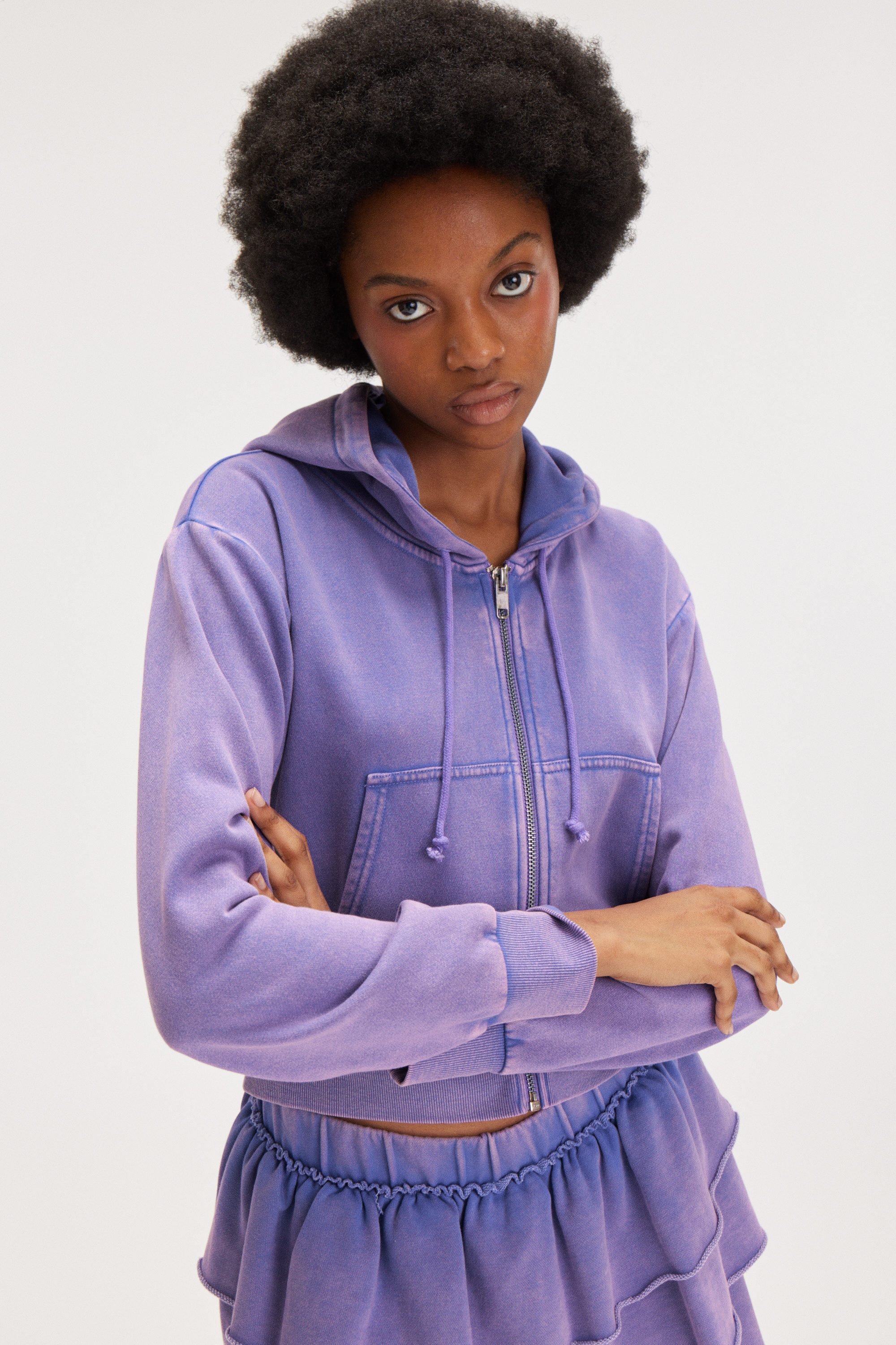 Washed Purple - Cropped Zip Hoodie - 0