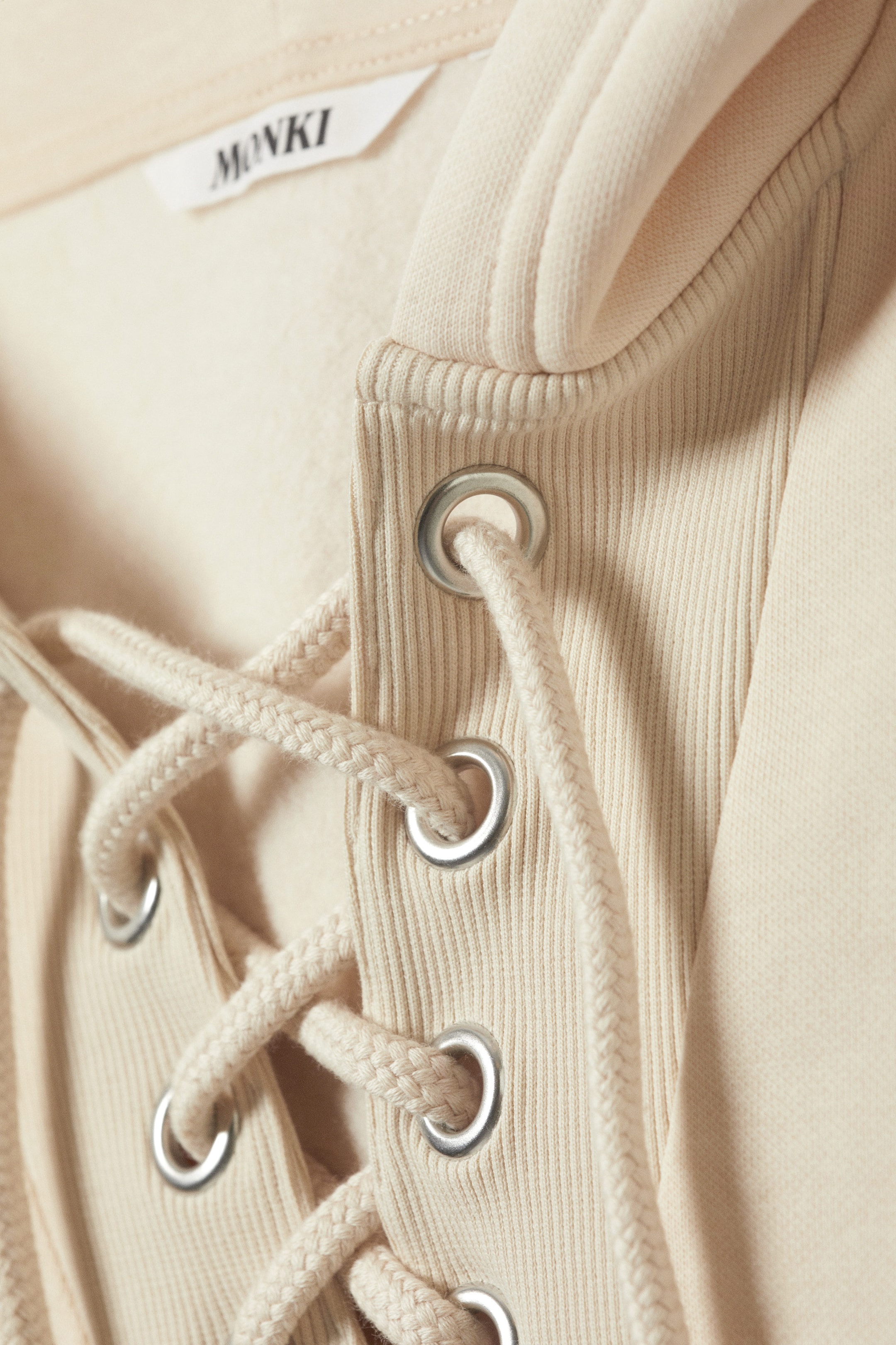 Light Beige - Cropped Lace-up Hoodie - 2