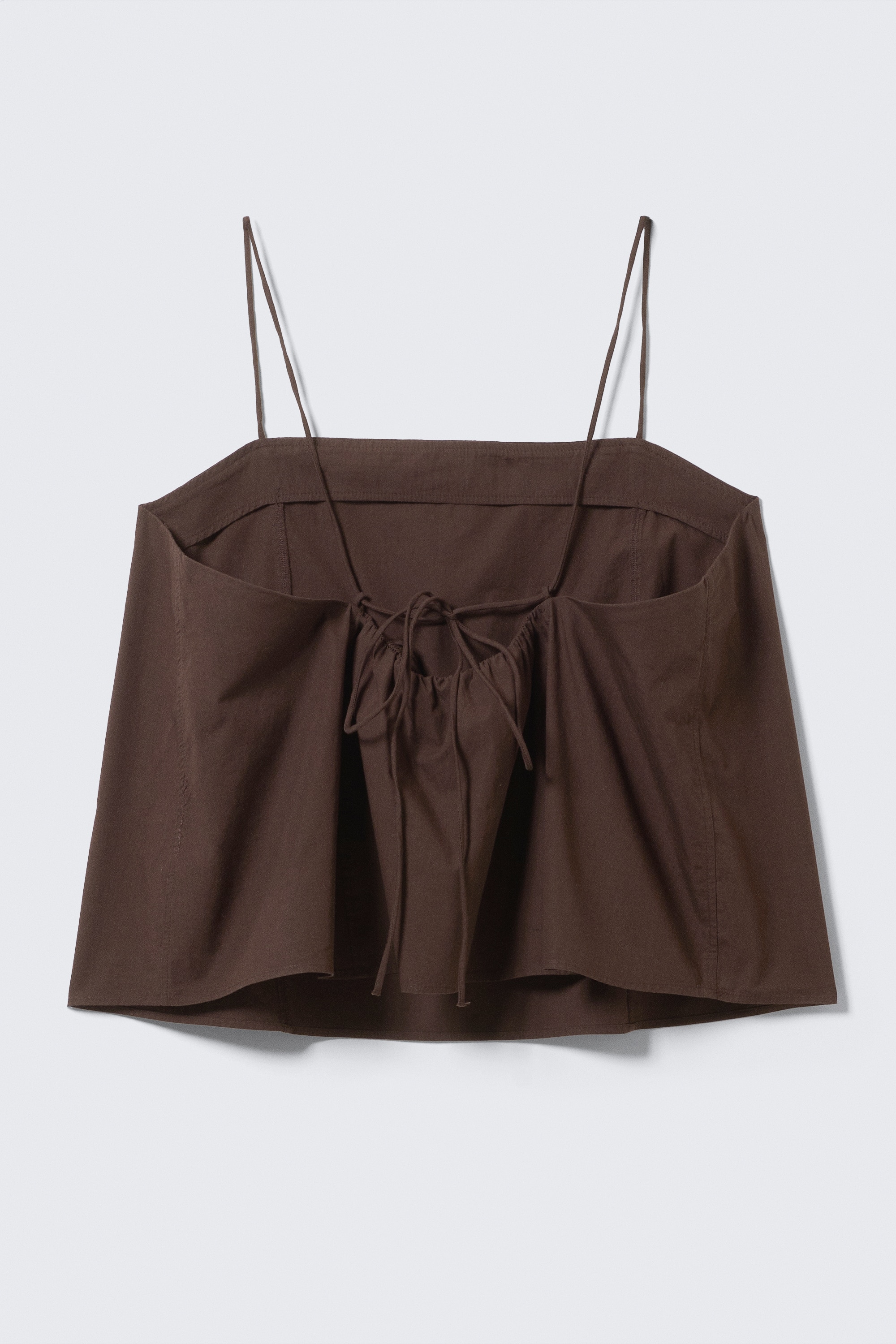 Top de alças em popelina com atilho - Castanho escuro/Branco/Vermelho-claro