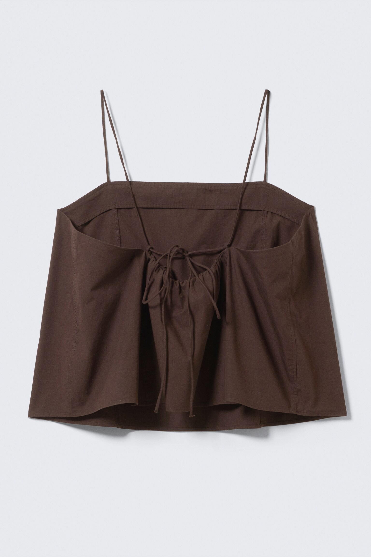 Drawstring Poplin Strap Top - Dark Brown/White/Light Red - 4