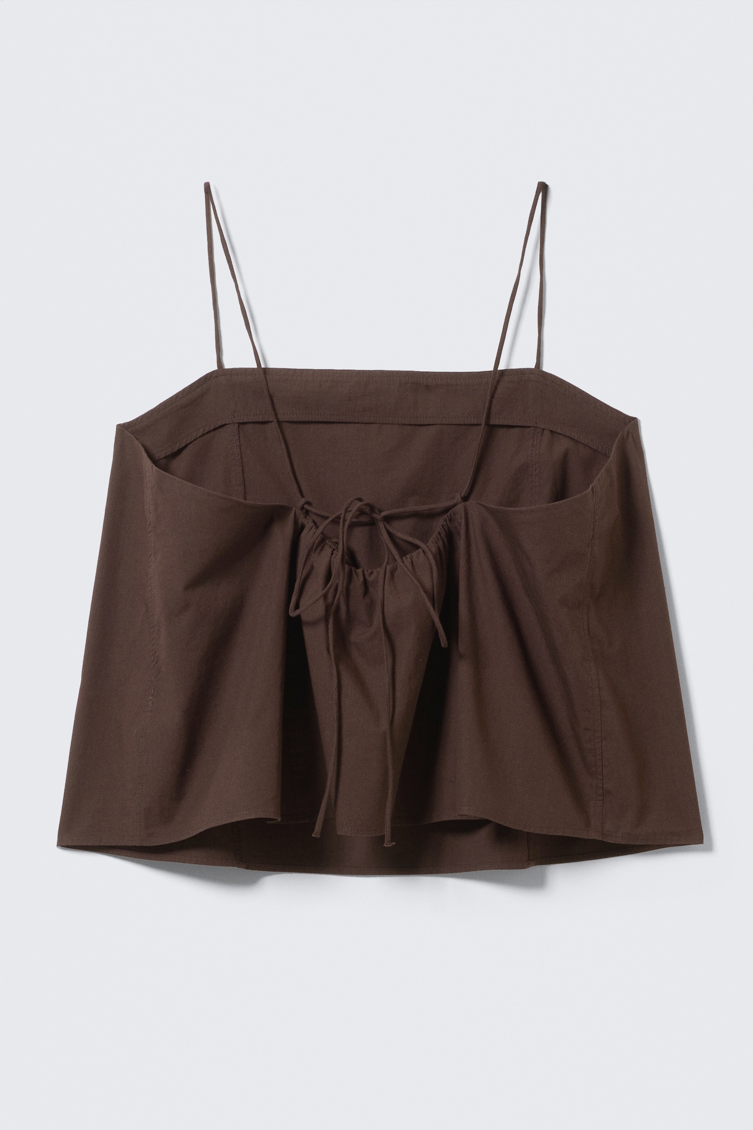 Drawstring Poplin Strap Top - Dark Brown/White/Light Red - 5