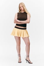 Yellow - Black Waistband - Low Rise Flared Mini Skort - 0